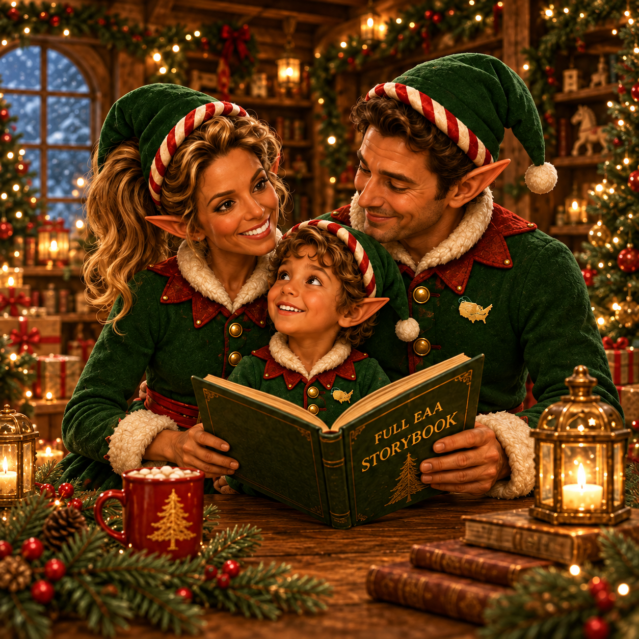 A family of Elves sharing a holiday story together